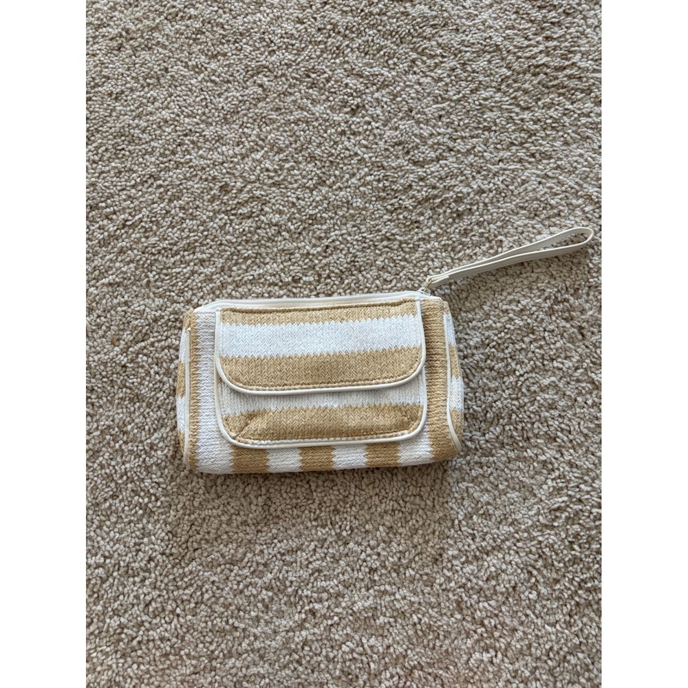 Vera Bradley Striped Wristlet Natural Stripe 15952-642 Straw Faux Leather Trim